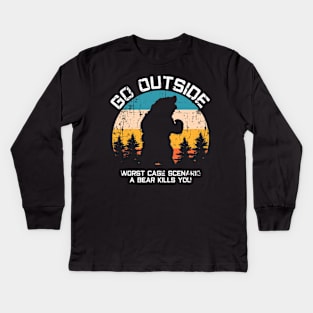 Funny Animal Go Outside Get Eaten By Bear Kids Long Sleeve T-Shirt